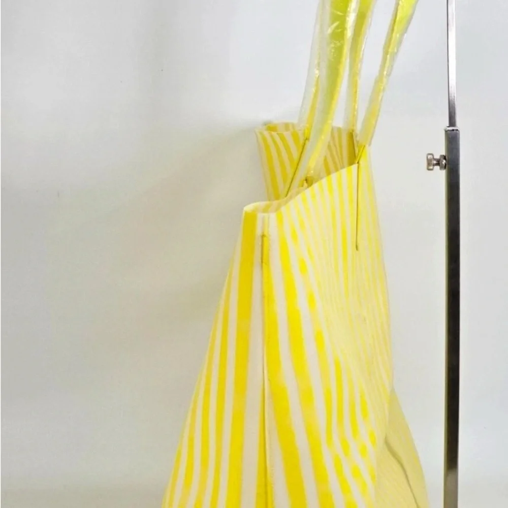 Drunk elephant yellow neon & white striped shopping/beach/ tote bag+coinbag NIP - Picture 5 of 10